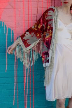 Feng Sway Exclusive LOUNGE WEAR Fiery Floral Burnout Velvet Robe