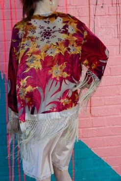 Feng Sway Exclusive LOUNGE WEAR Fiery Floral Burnout Velvet Robe