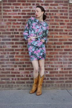 Vintage 1980s Floral Denim Two Piece Set JUMPSUITS + SETS