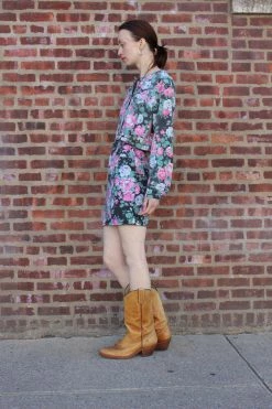 Vintage 1980s Floral Denim Two Piece Set JUMPSUITS + SETS