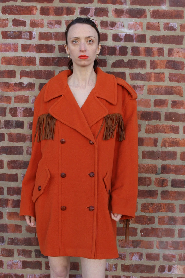 Vintage OUTERWEAR Orange Fringe Wool Mondi Coat 3 Vintage OUTERWEAR Orange Fringe Wool Mondi Coat