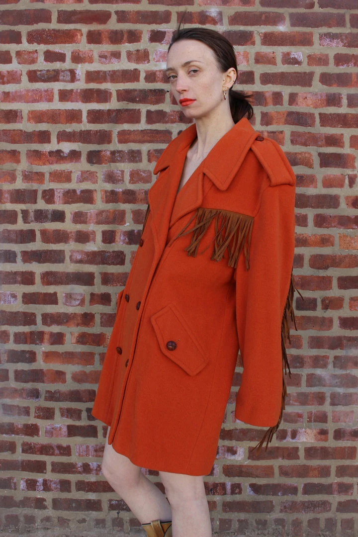 Vintage OUTERWEAR Orange Fringe Wool Mondi Coat 4 Vintage OUTERWEAR Orange Fringe Wool Mondi Coat