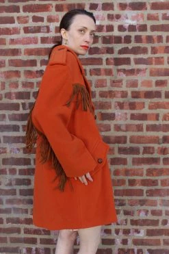 Vintage OUTERWEAR Orange Fringe Wool Mondi Coat 10 Vintage OUTERWEAR Orange Fringe Wool Mondi Coat