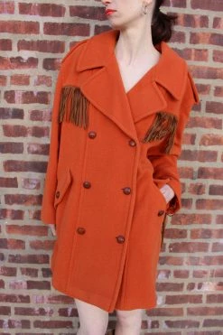 Vintage OUTERWEAR Orange Fringe Wool Mondi Coat 11 Vintage OUTERWEAR Orange Fringe Wool Mondi Coat