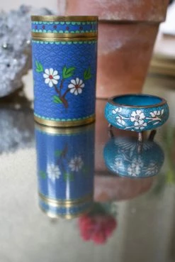 ALL HOME DECOR + ODDITIES Antique Blue Floral Enamel Jar