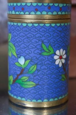 ALL HOME DECOR + ODDITIES Antique Blue Floral Enamel Jar