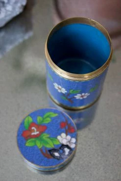 ALL HOME DECOR + ODDITIES Antique Blue Floral Enamel Jar