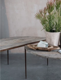 Feng Sway Exclusive Wood + Metal Garden Half Moon Table Set