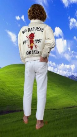 Vintage Rockabilly Big Bad Devil Silk Satin Bomber OUTERWEAR