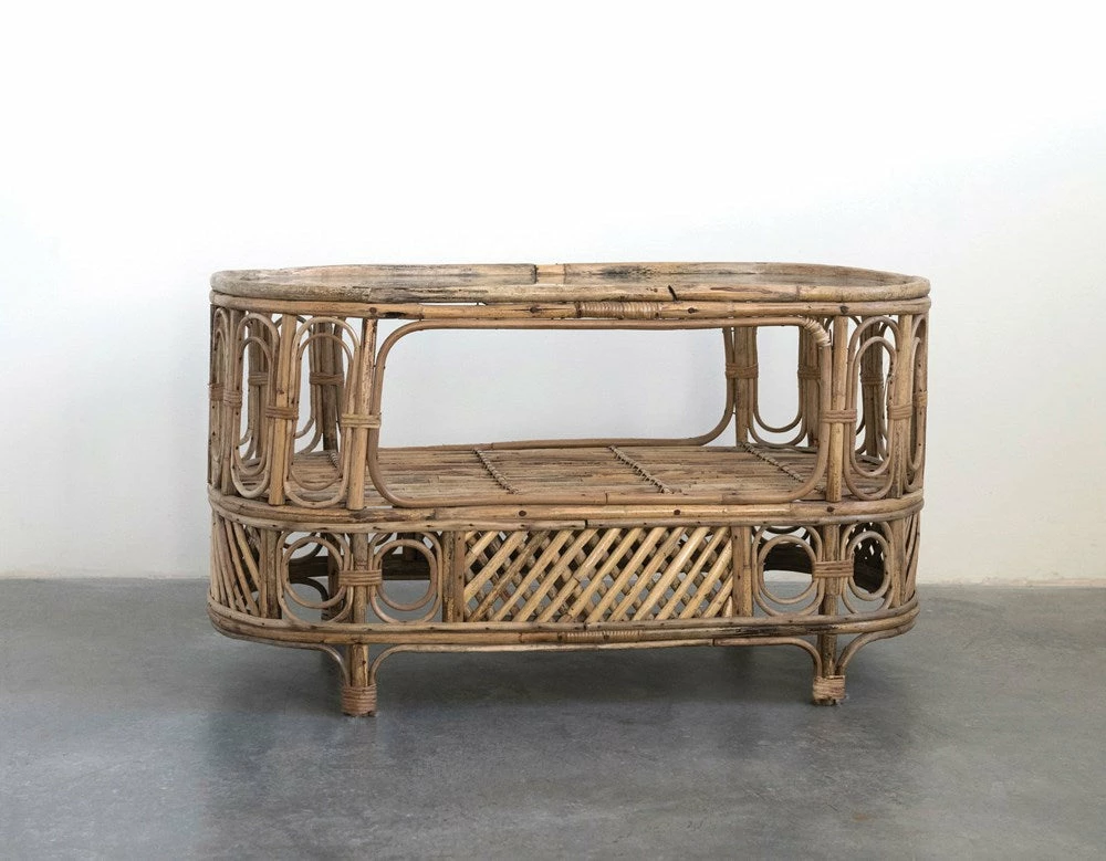 Vintage 70s Oval Bamboo & Glass Table W/ Shelf ALL HOME DECOR + ODDITIES 5 Vintage 70s Oval Bamboo & Glass Table W/ Shelf ALL HOME DECOR + ODDITIES