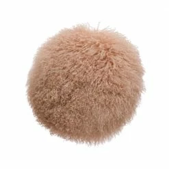 Feng Sway Exclusive ALL HOME DECOR + ODDITIES Round Mongolian Lamb Fur Pillow, Blush Color