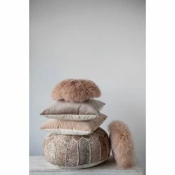 Feng Sway Exclusive ALL HOME DECOR + ODDITIES Round Mongolian Lamb Fur Pillow, Blush Color