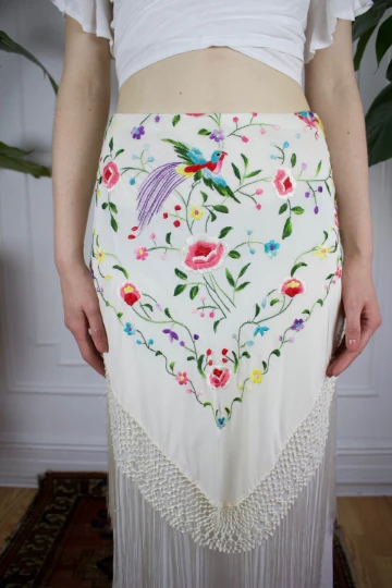 Vintage Silk Fringe Embroidered Skirt 6 Vintage Silk Fringe Embroidered Skirt