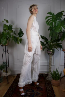 Vintage JUMPSUITS + SETS 60s Cotton Lace Pintuck Bridal Jumpsuit