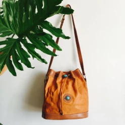 Vintage Southwestern Turquoise And Leather Bucket Bag