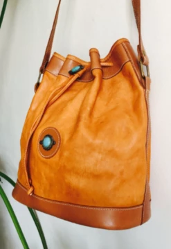 Vintage Southwestern Turquoise And Leather Bucket Bag
