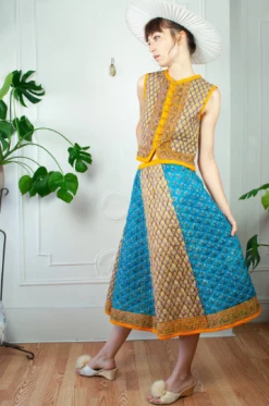 Vintage Quilted Folk Set, Skirt And Vest TOPS