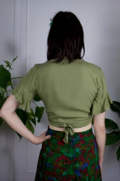 Feng Sway Perfect Wrap Top In Olive TOPS