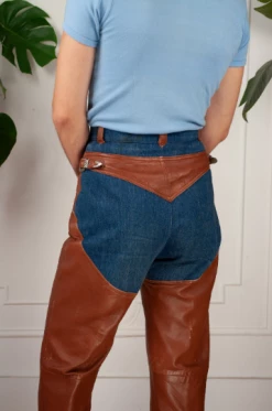 Vintage Howdy Cowboy Leather Chap Jeans