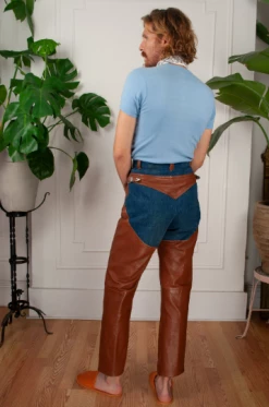 Vintage Howdy Cowboy Leather Chap Jeans