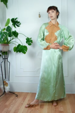 Vintage 30s Mint Silk Lace Gown