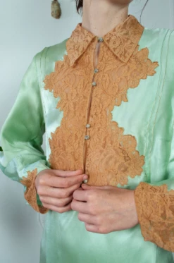 Vintage 30s Mint Silk Lace Gown