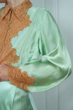 Vintage 30s Mint Silk Lace Gown