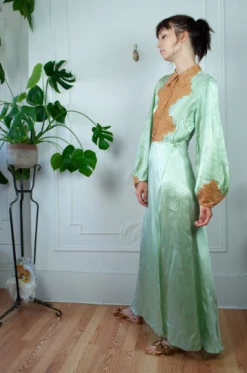 Vintage 30s Mint Silk Lace Gown
