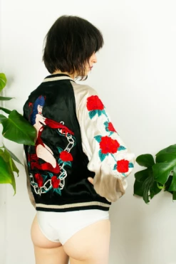 Vintage TOPS OG Silk Embroidery Bomber Jacket