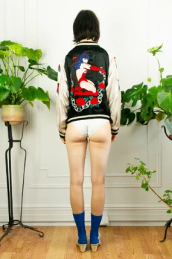 Vintage TOPS OG Silk Embroidery Bomber Jacket