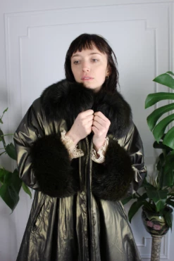 Vintage Gunmetal Coat With Fur Lining OUTERWEAR