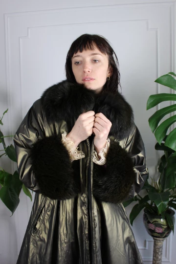 Vintage Gunmetal Coat With Fur Lining OUTERWEAR 4 Vintage Gunmetal Coat With Fur Lining OUTERWEAR