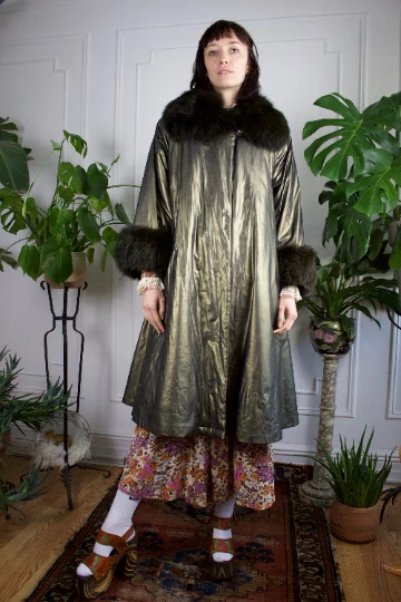 Vintage Gunmetal Coat With Fur Lining OUTERWEAR 5 Vintage Gunmetal Coat With Fur Lining OUTERWEAR