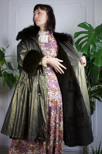 Vintage Gunmetal Coat With Fur Lining OUTERWEAR 7 Vintage Gunmetal Coat With Fur Lining OUTERWEAR