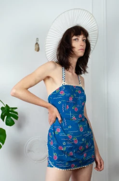 Vintage 70s Floral Apron Teddy Romper