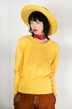 Vintage Mondi Yellow Embroidered Sweater TOPS