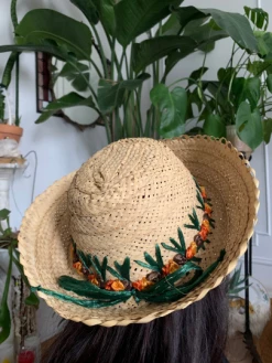 Feng Sway Exclusive Woven Straw Hat With Embroidered Raffia Flowers