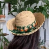 Feng Sway Exclusive Woven Straw Hat With Embroidered Raffia Flowers