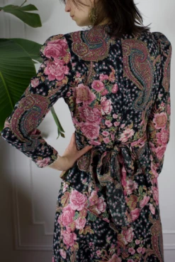 Feng Sway 1980s Floral Lace Prairie Mutton Sleeve Dress DRESSES