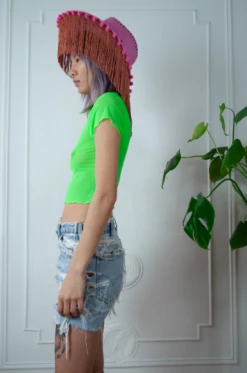 Feng Sway Exclusive Hot Green Neon Mesh Top