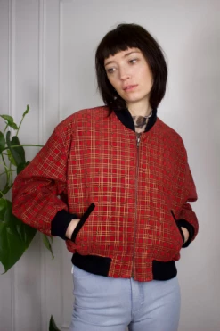 Feng Sway OUTERWEAR Crazy Plaid CHIA Suede Bomber