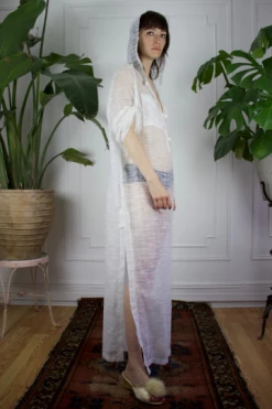 Feng Sway DRESSES 70s Pool Goddess White Linen Kaftan