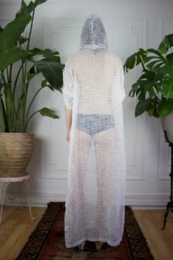 Feng Sway DRESSES 70s Pool Goddess White Linen Kaftan