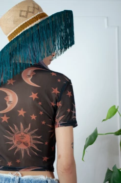 Feng Sway Exclusive TOPS Terra Cotta Sun And Moon Mesh Top