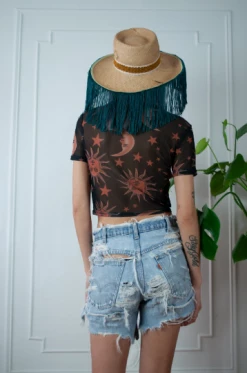 Feng Sway Exclusive TOPS Terra Cotta Sun And Moon Mesh Top