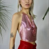 Feng Sway Exclusive Pink Metal Mesh Disco Crop TOPS
