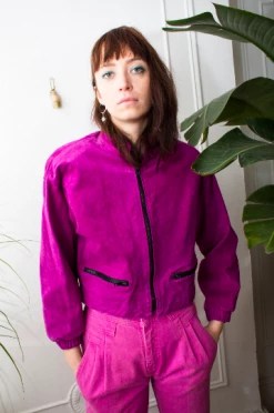 Vintage OUTERWEAR 80s Chia Fuchsia Suede Bombshell Jacket