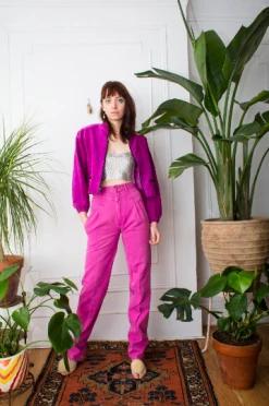 Vintage OUTERWEAR 80s Chia Fuchsia Suede Bombshell Jacket