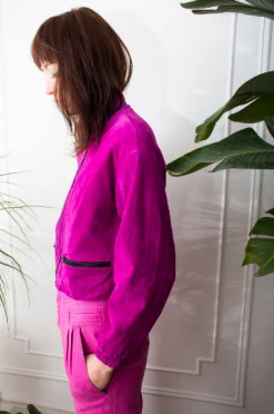 Vintage OUTERWEAR 80s Chia Fuchsia Suede Bombshell Jacket