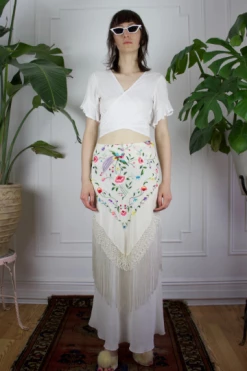 Vintage Silk Fringe Embroidered Skirt